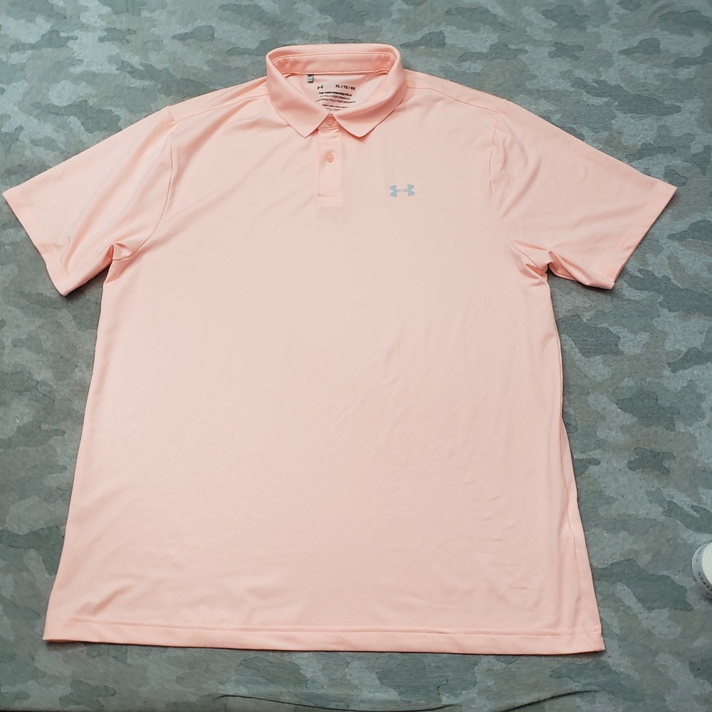 Under Armour Performance Polo Shirt Mens XL Pink HeatGear Loose Short Sleeve